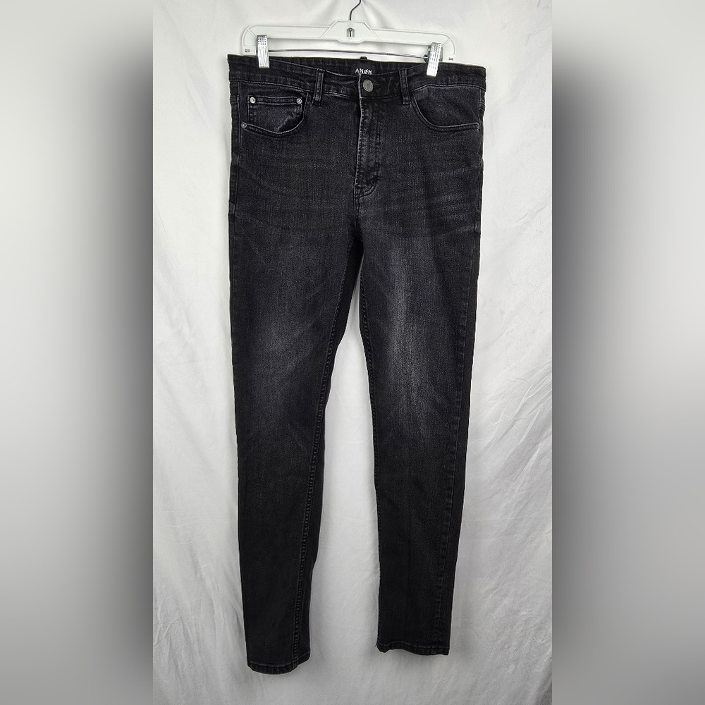 Anom Streetwear Jeans Men's Black Dark Wash Slim Fit Denim Jeans sz 34